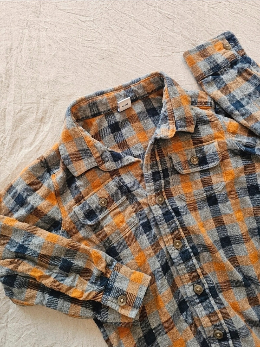 Old Navy Orange and Blue Plaid Button-Down Shirt 5t